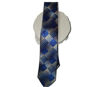 Stacy Adams Blue And Silver Metallic Sheen Geometric Squares Pattern Mens Tie